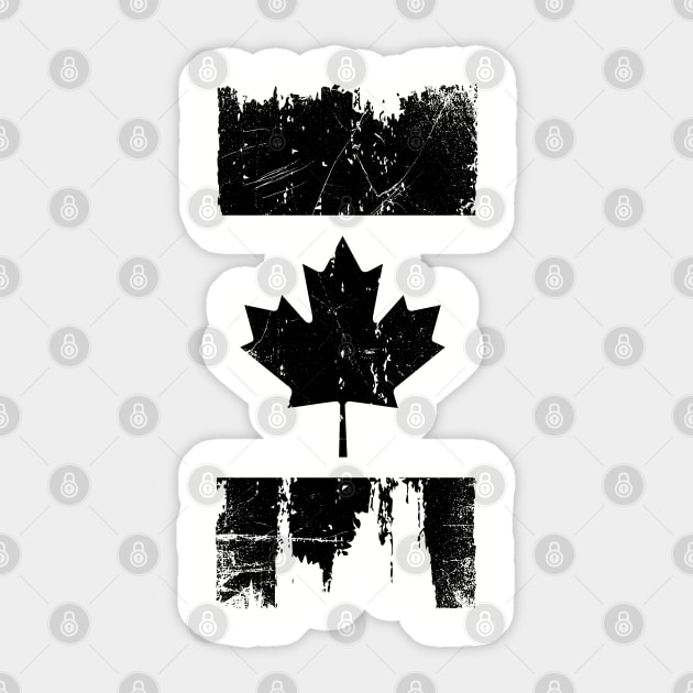 Canadian Flag - Variant - Black - Distressed Sticker by Raw10